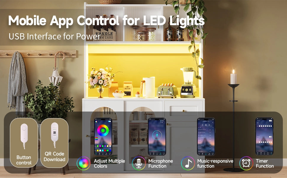 Mobile Buffet con LED e Ripiani Regolabili ¨C MINIMAL ¨C Bianco