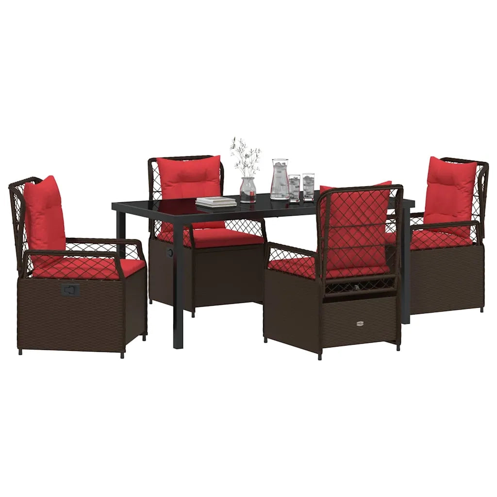 Set da Pranzo per Giardino 5 pcs Marrone polyrattan