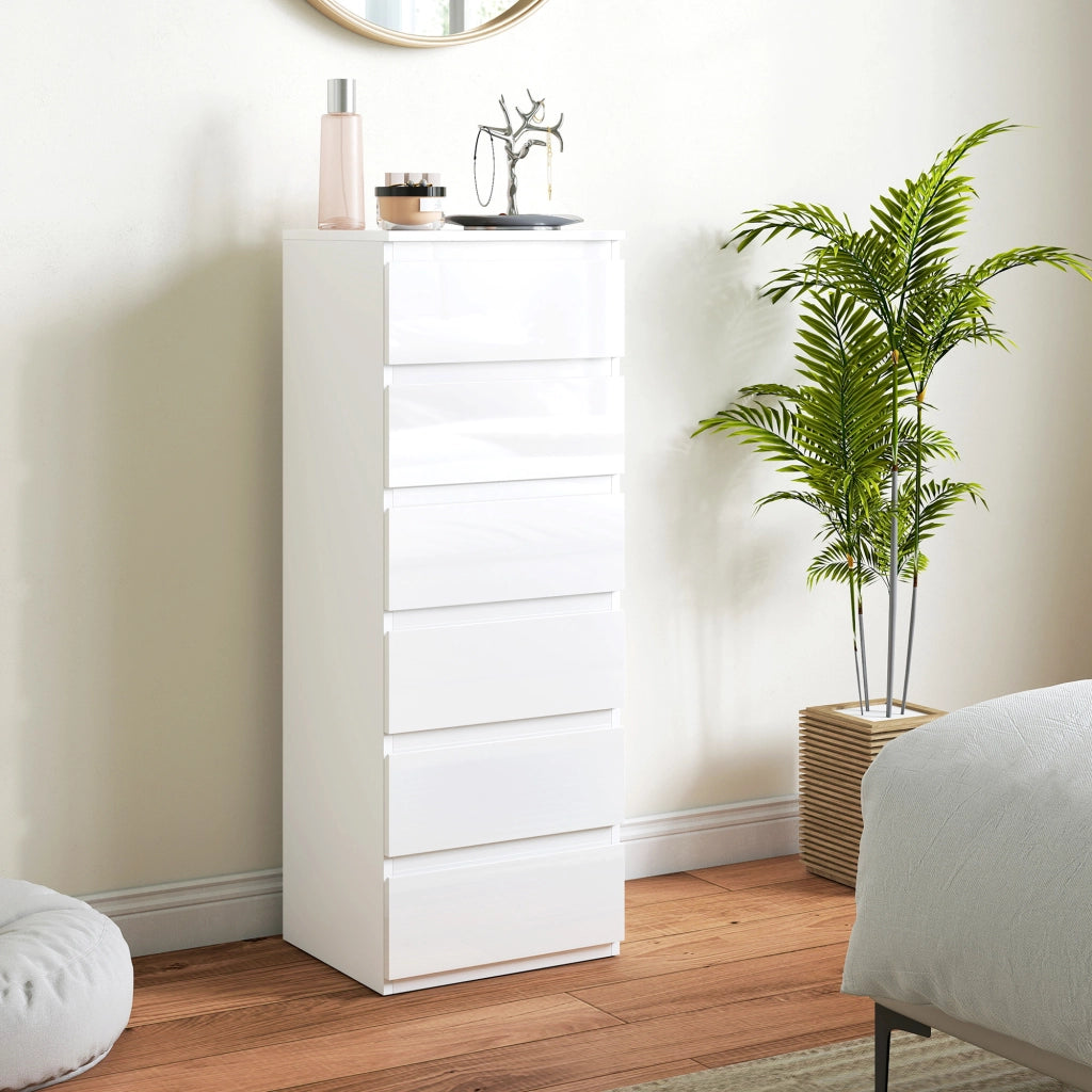 Comodino 6 Cassetti ¨C Minimal ¨C Bianco Lucido