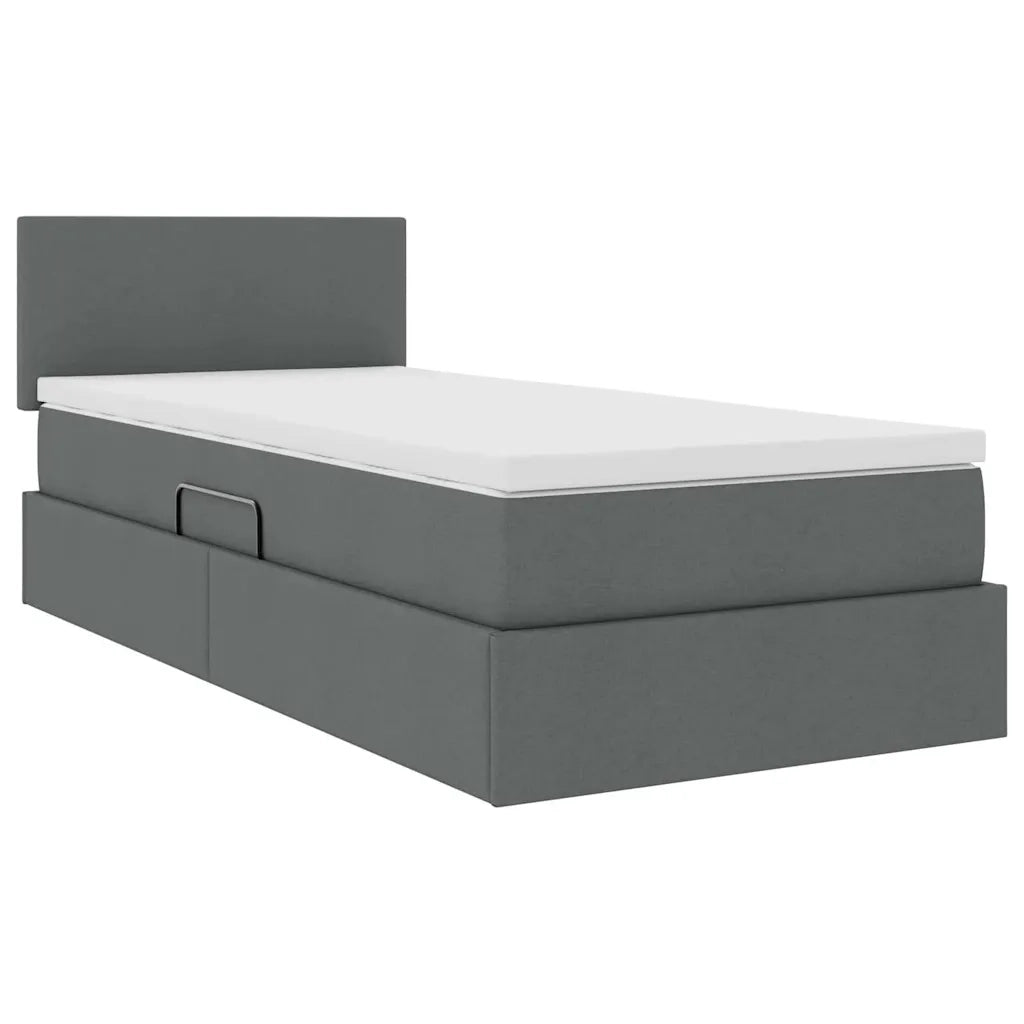 Letto con contenitore e LED Grigio scuro 100 x 200 cm Tessuto