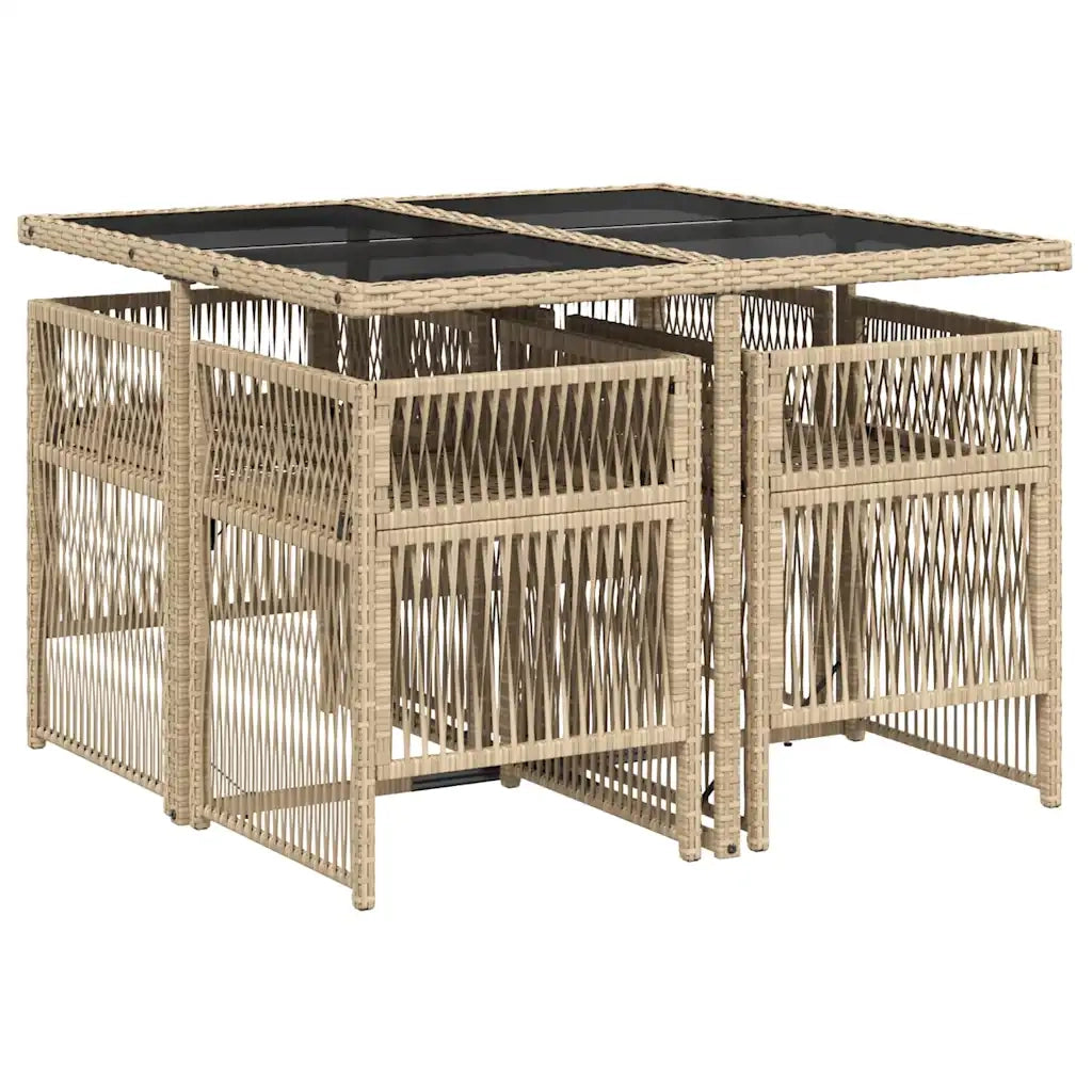 Set Pranzo da Giardino 5 pz con Cuscini Beige Misto Polyrattan
