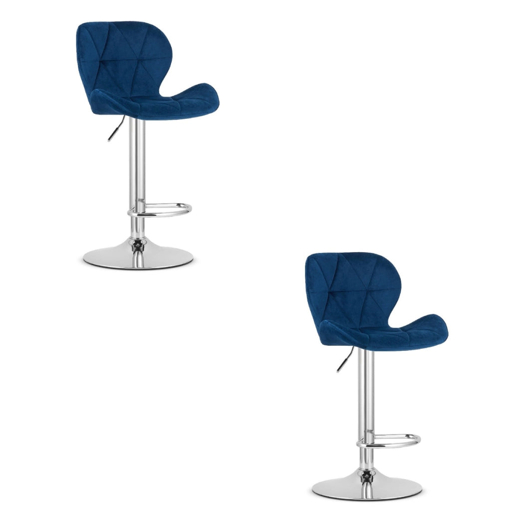 Set di 2 sgabelli bar West in velluto blu e cromo