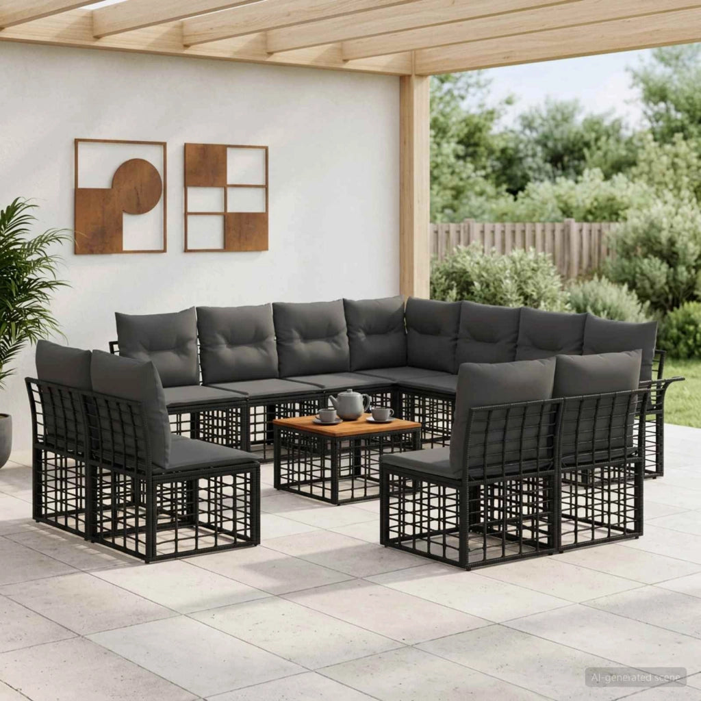 Set di divani da esterno 12 pz Nero e Grigio scuro Poliestere 3437713
