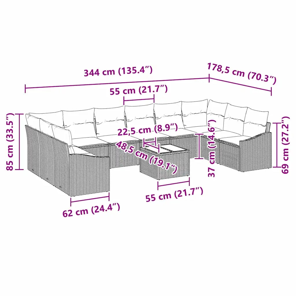 Set di divani con cuscino 11 pcs Nero polyrattan 3346907