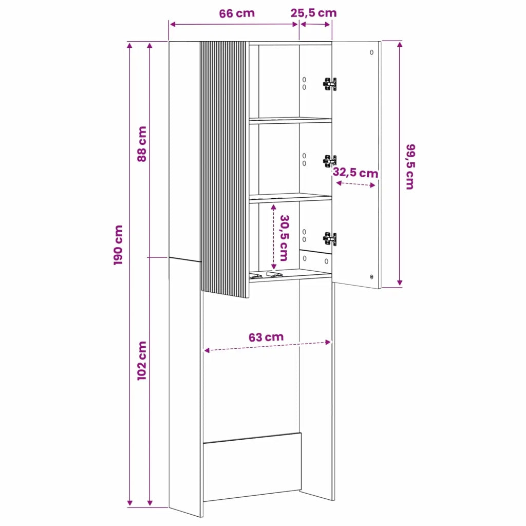 Mobile Bagno ARNHEM Sonoma grigio 66 x 25,5 x 190 cm 896701
