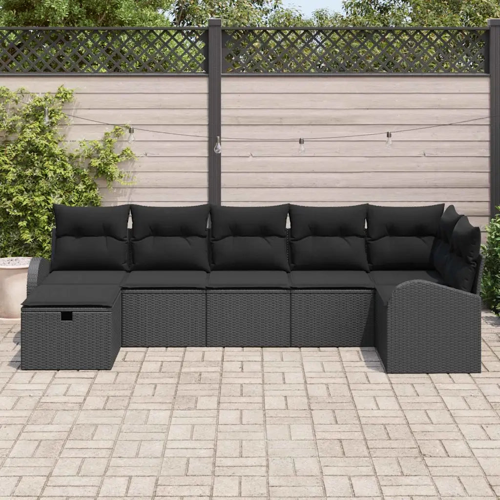 Set Divano da Giardino con cuscino 7 pcs Nero polyrattan 3360434