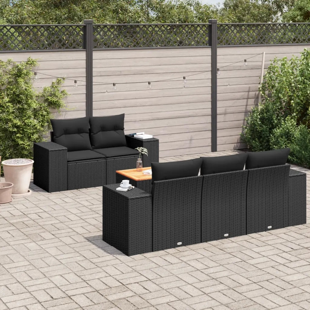 Set Divano da Giardino 6 pz con Cuscini Nero in Polyrattan