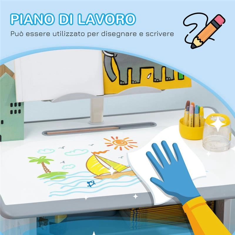 BANCO SCUOLA CON SEDIA AD ALTEZZA REGOLABILE E LUCE PER BAMBINI 6-12 ANNI