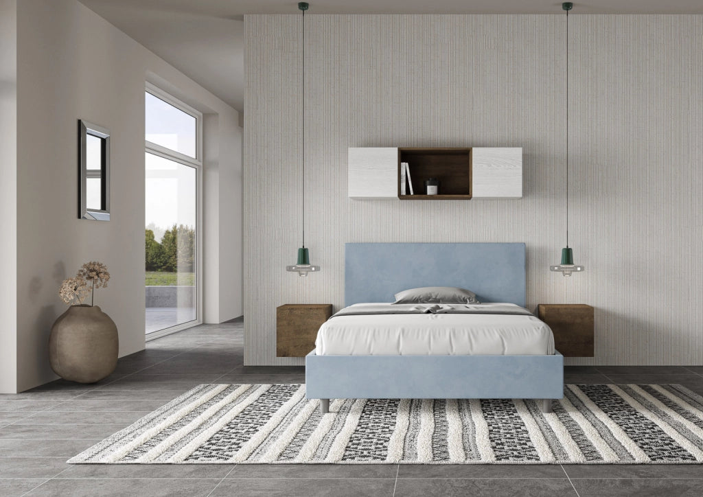 BS COM Letto una piazza e mezza contenitore imbottito 130x210 microfibra azzurro