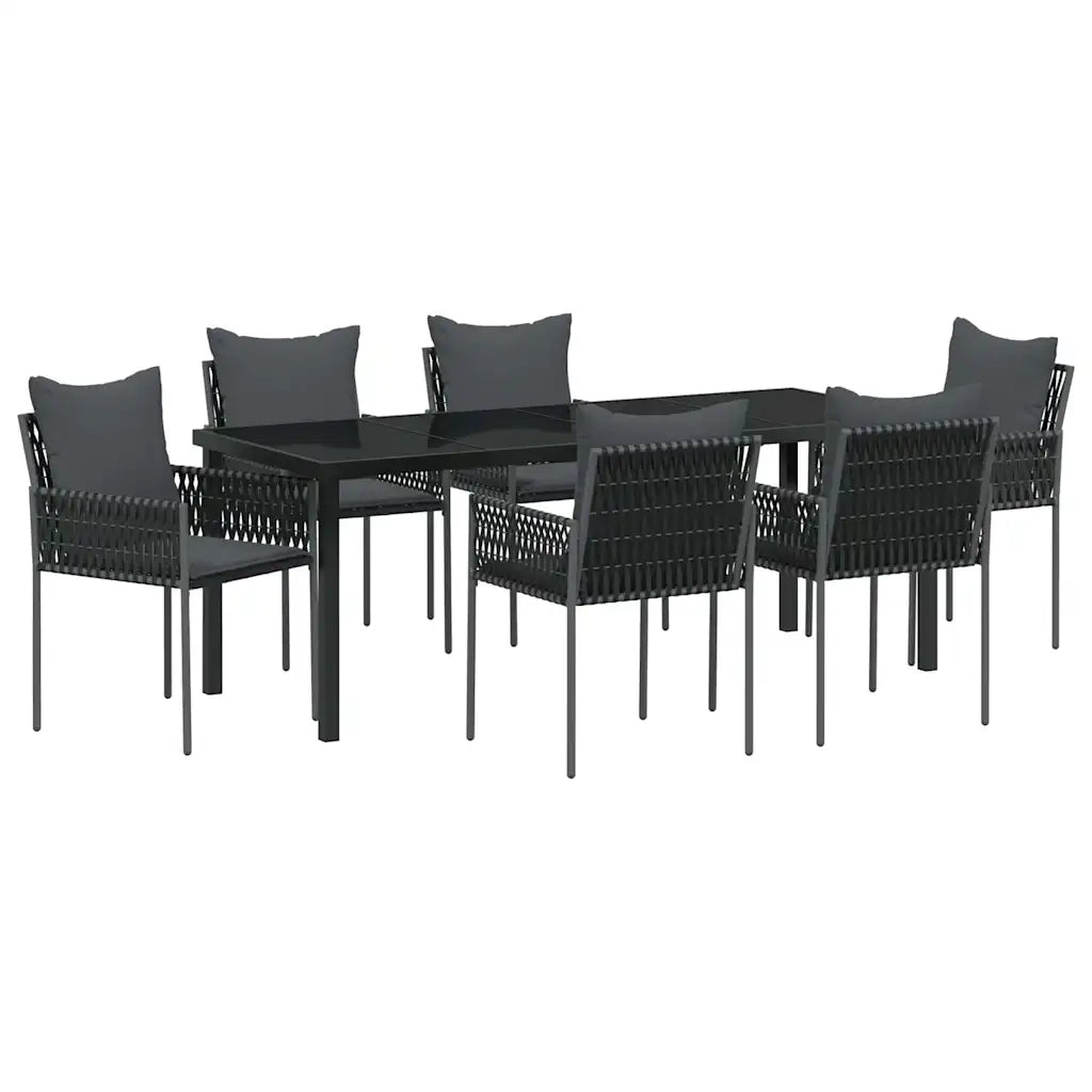Set da Pranzo per Giardino 7 pcs Nero e Grigio Rattan in PE 3379105