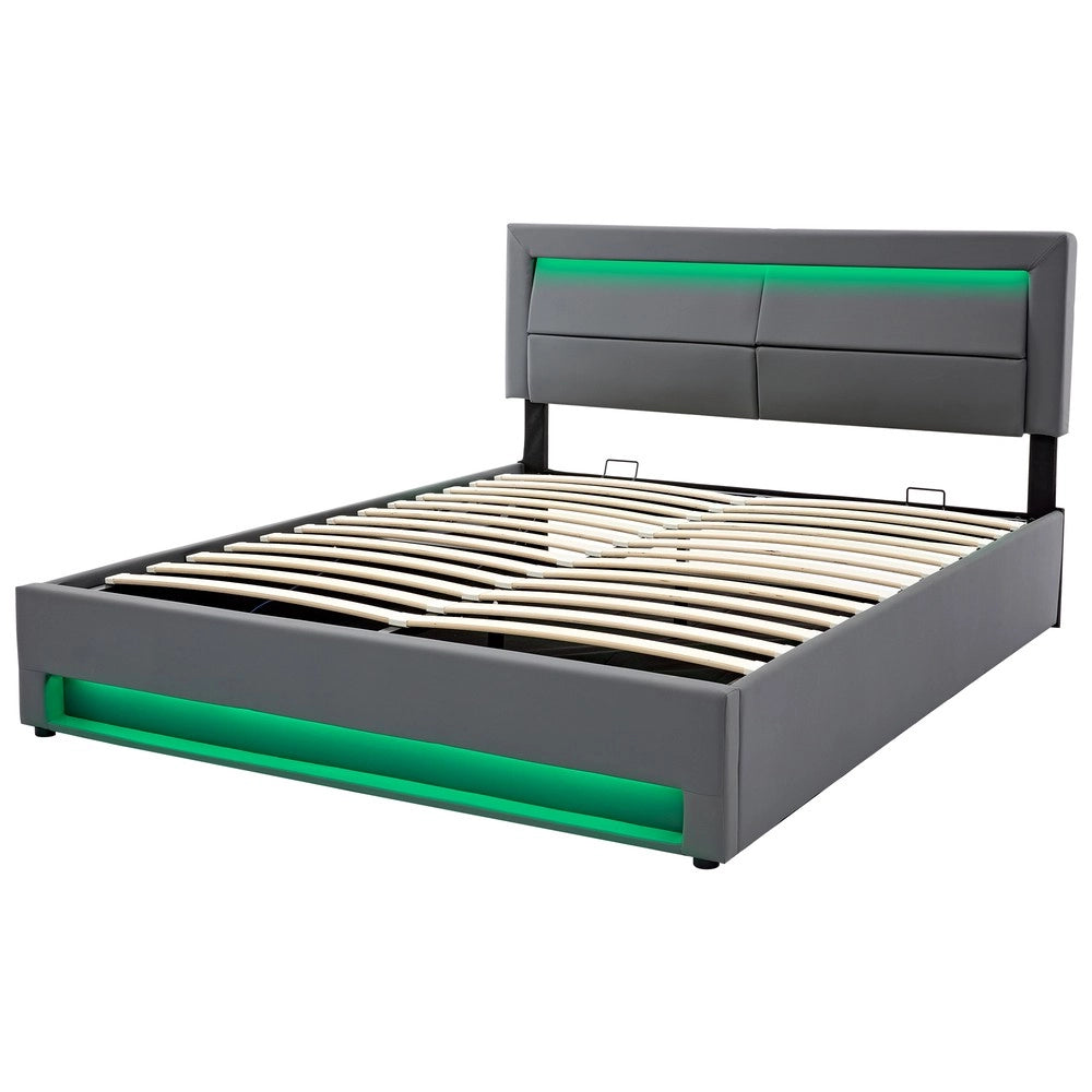 Letto Imbottito con LED e Contenitore ¨C Xylo ¨C Grigio, 140x190, USB