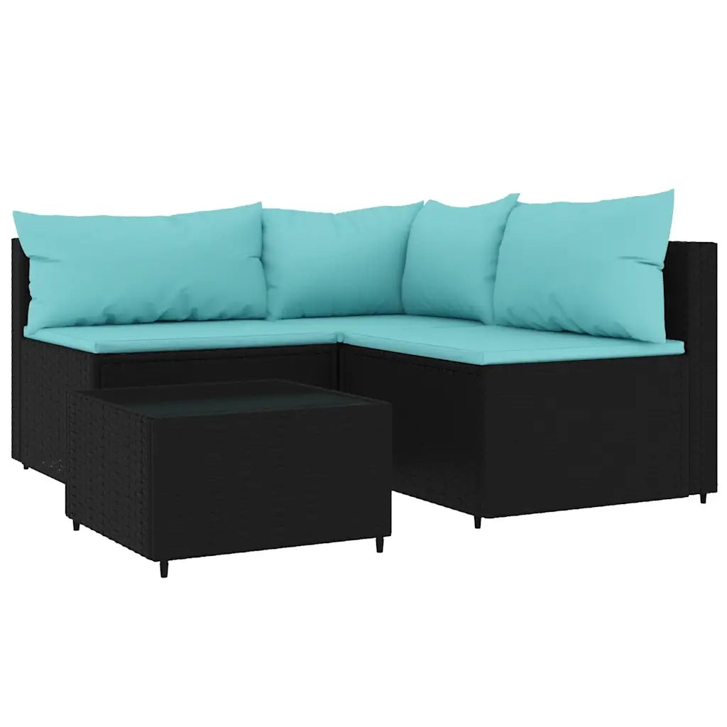 Set Divani da Giardino 4 pz | Set Salotto da Giardino con Cuscini Nero in Polyrattan