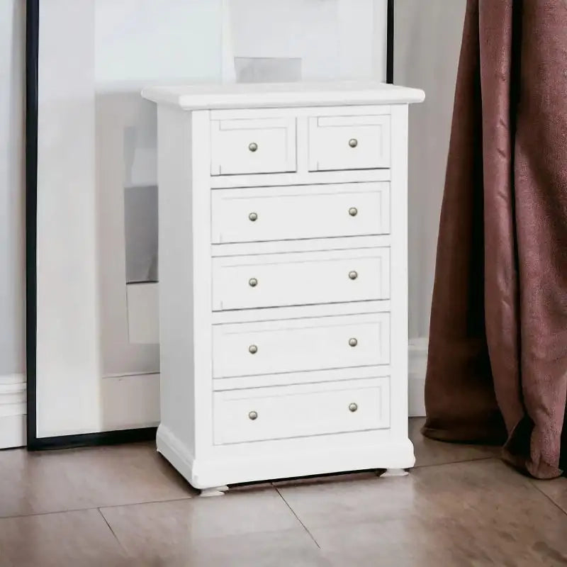 Cassettiera 6 cassetti arte povera in legno massello e mdf con rifinitura in bianco 63x37x98 H