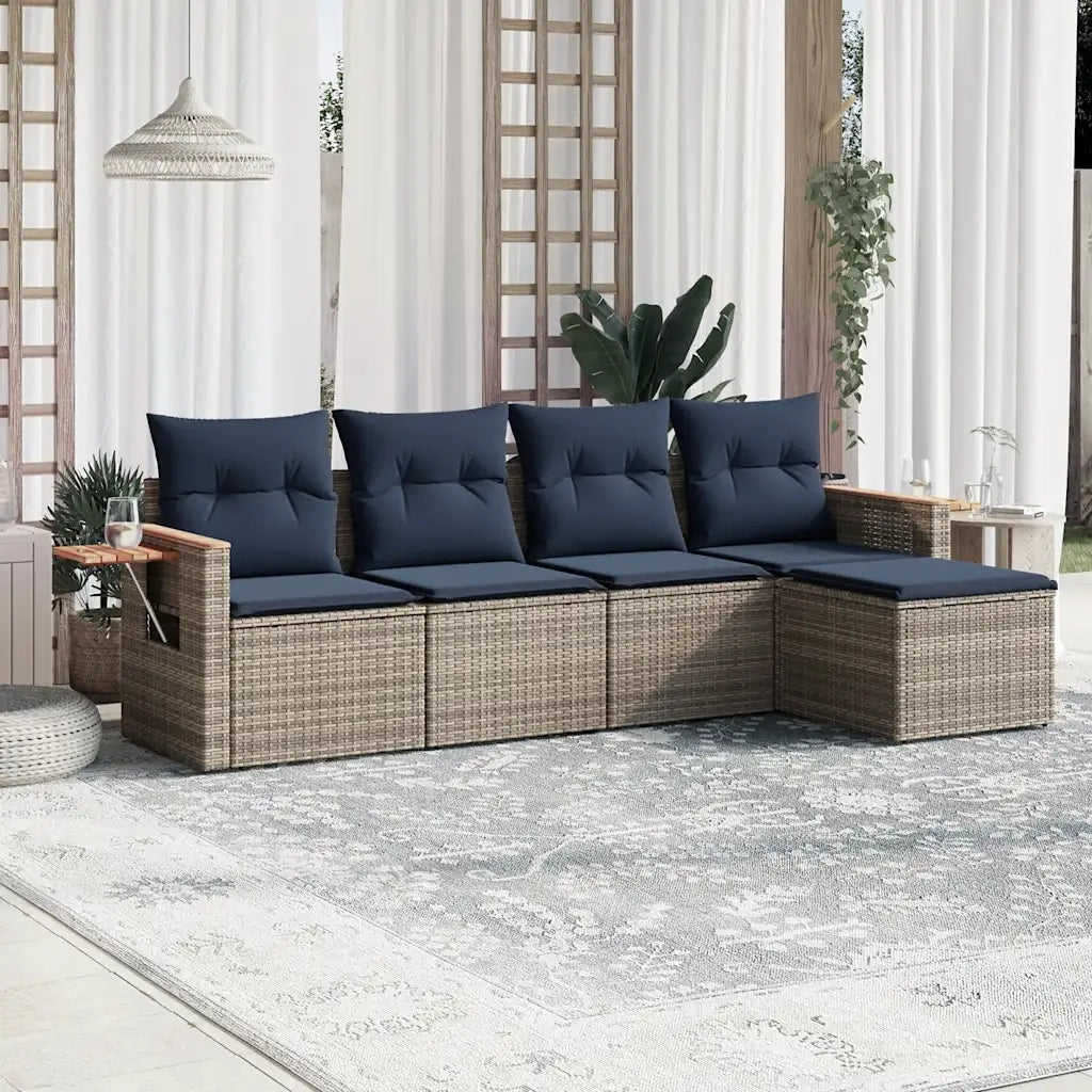Set Divani da Giardino 5 pz con Cuscini Grigio in Polyrattan 3226761
