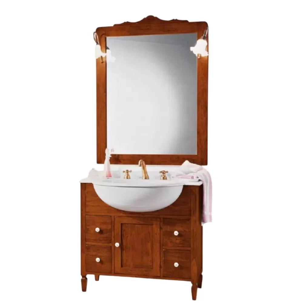 Mobile bagno 90 cm in legno lavabo 4 cassetti 1 porta e specchio - Mobili 2G