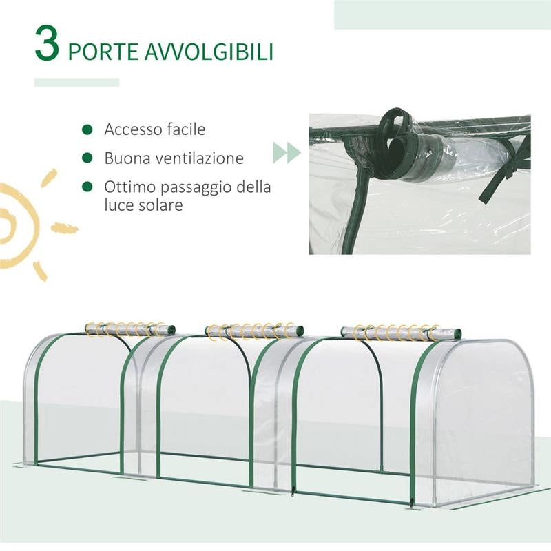 SERRA A TUNNEL IN PVC TRASPARENTE E ACCIAIO CON PORTE A CERNIERA 295X100X80 CM