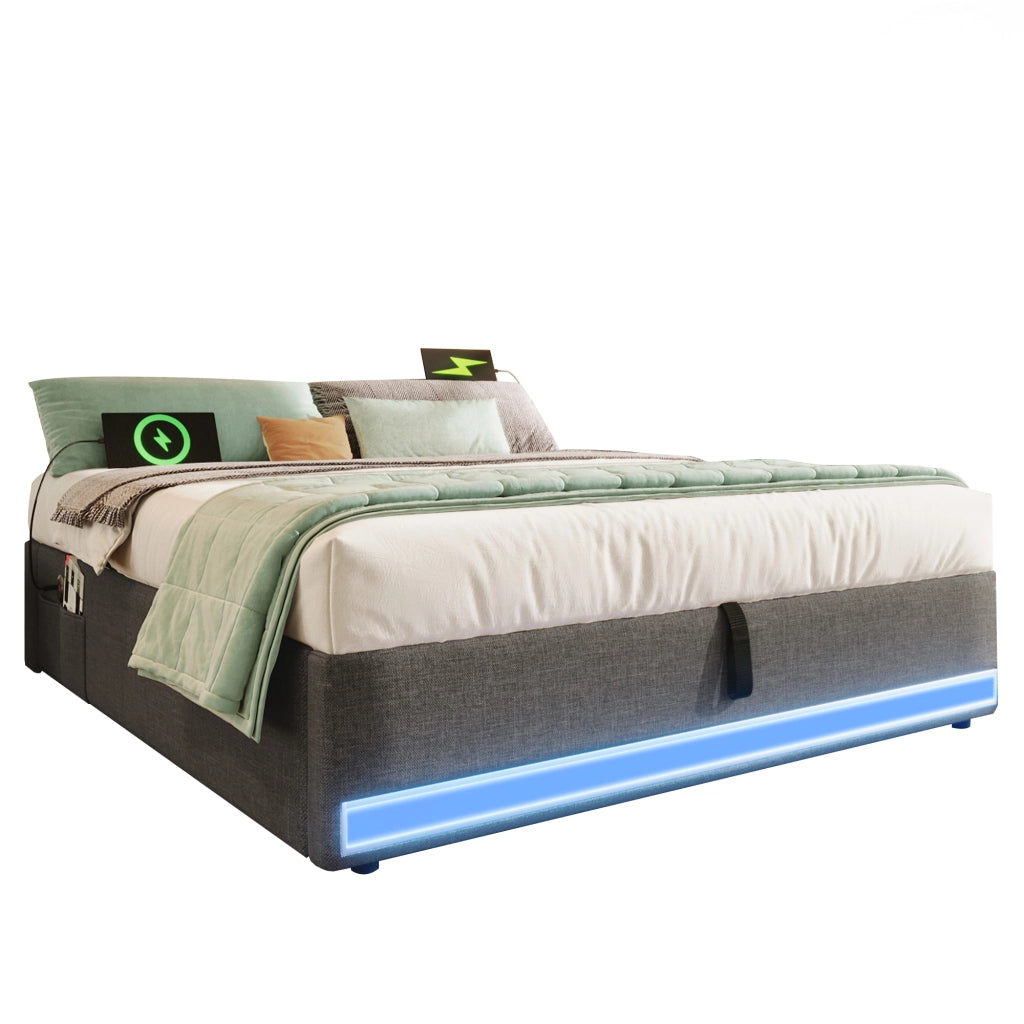 letto imbottito lino grigio 140 x 200 cm
