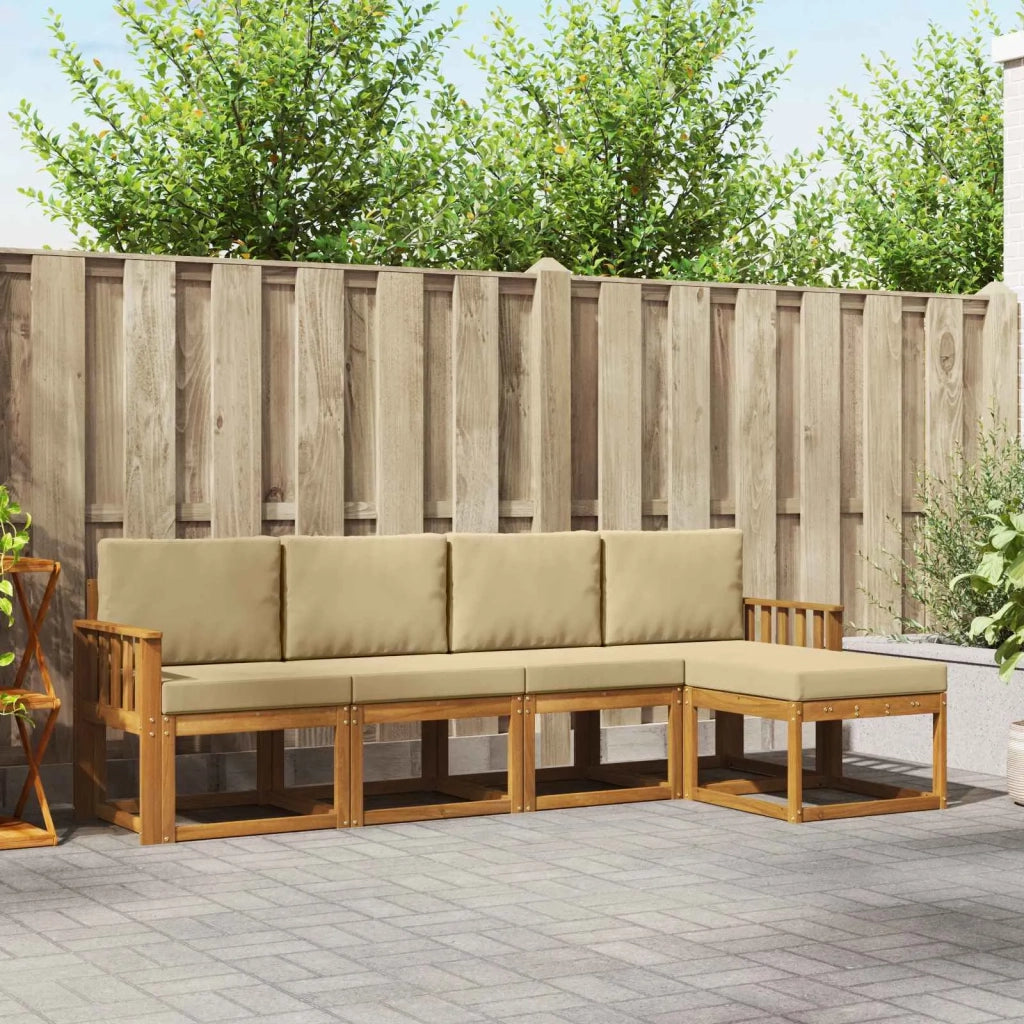 Set di divani da esterno con cuscino 5 pcs Naturale e Beige 3366251