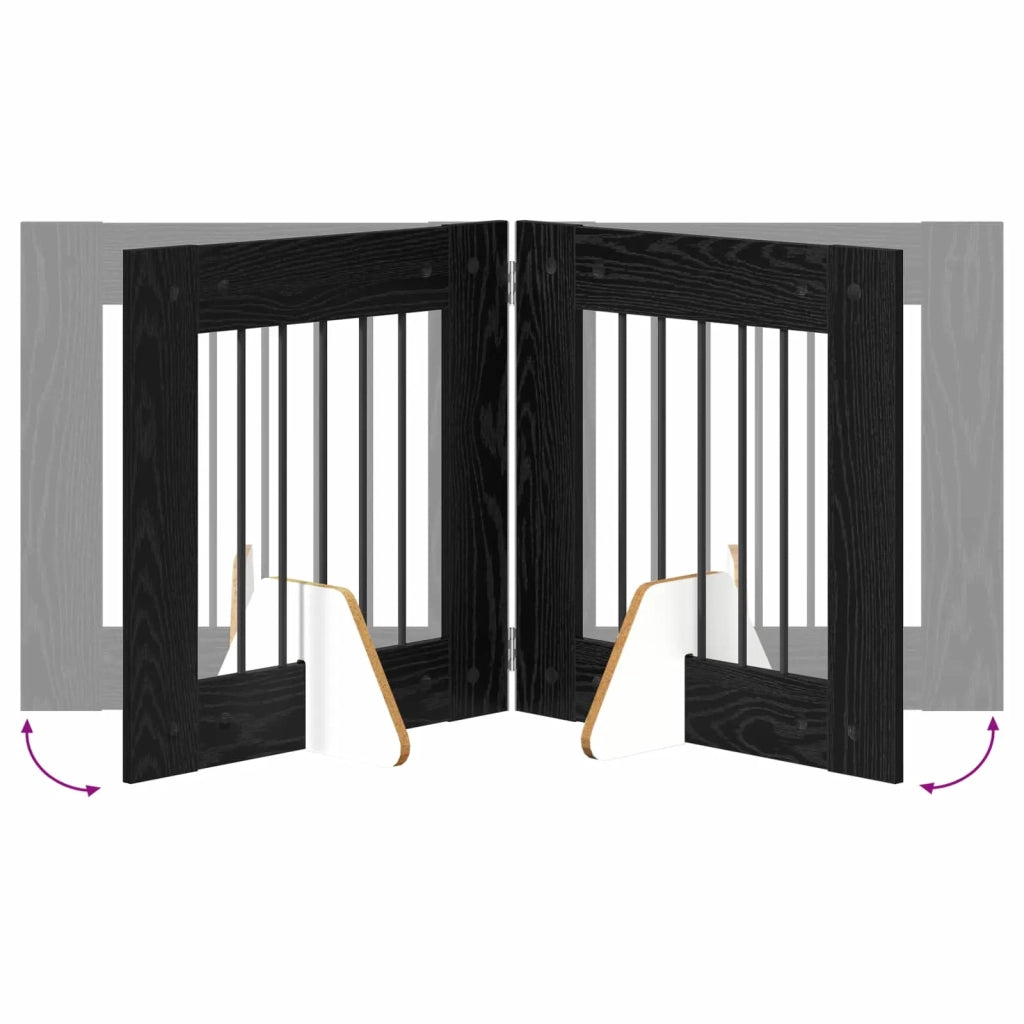 Cancello per cani pieghevole con supporti 4 pz Rovere Nero 892151