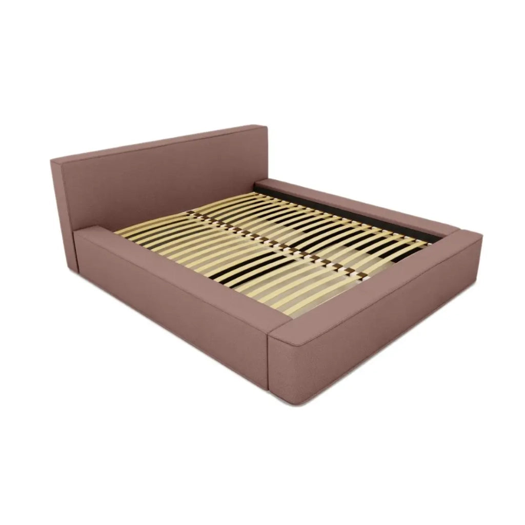 Letto contenitore VELORA – Terracotta bouclé – 160x200 cm – Tessuto velluto morbido – Rete sollevabile – Spazio di immagazzinamento integrato