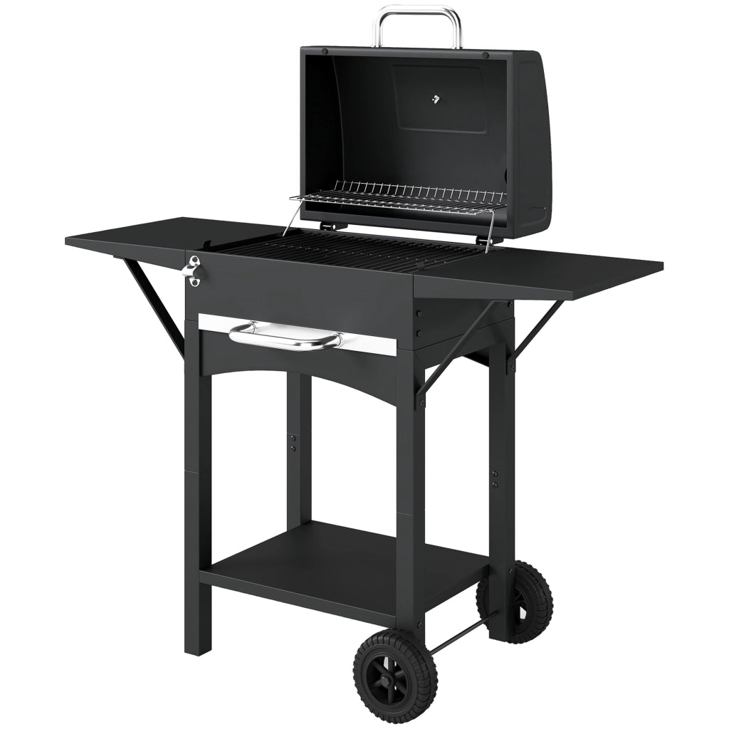Barbecue a Carbone con Termometro e Ruote - Xylo - Nero, 110x46.5x101 cm