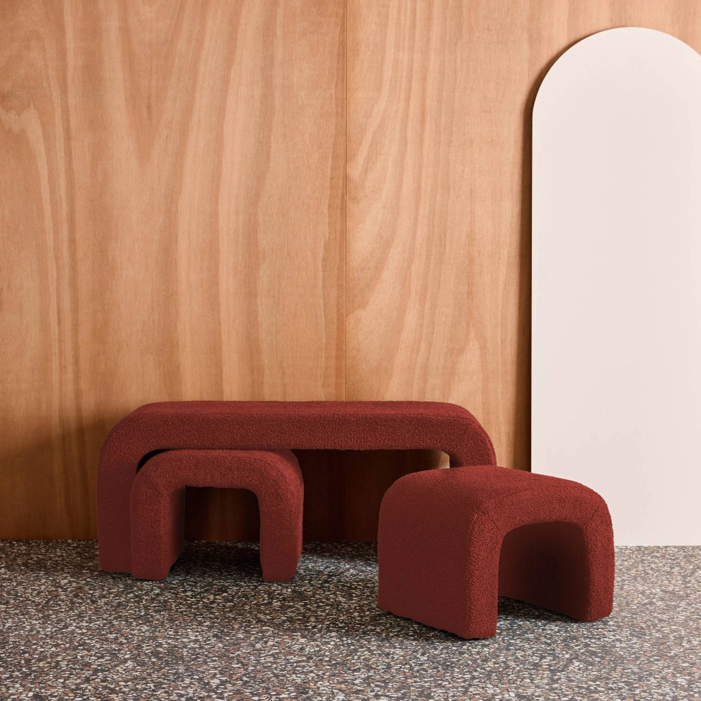 Panca e sgabelli impilabili bouclé, terracotta