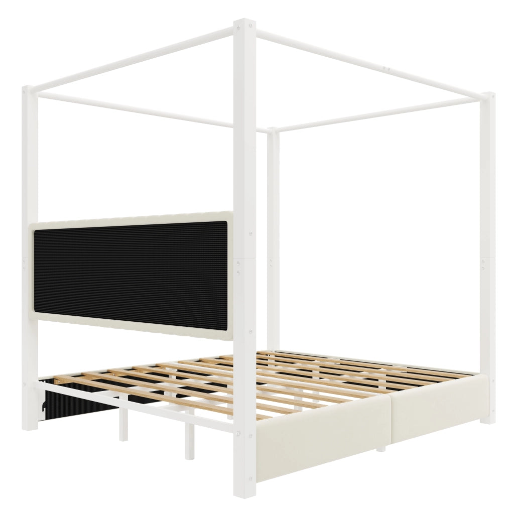 LETTO a baldacchino 180x200 cm in velluto Beige e Bianco