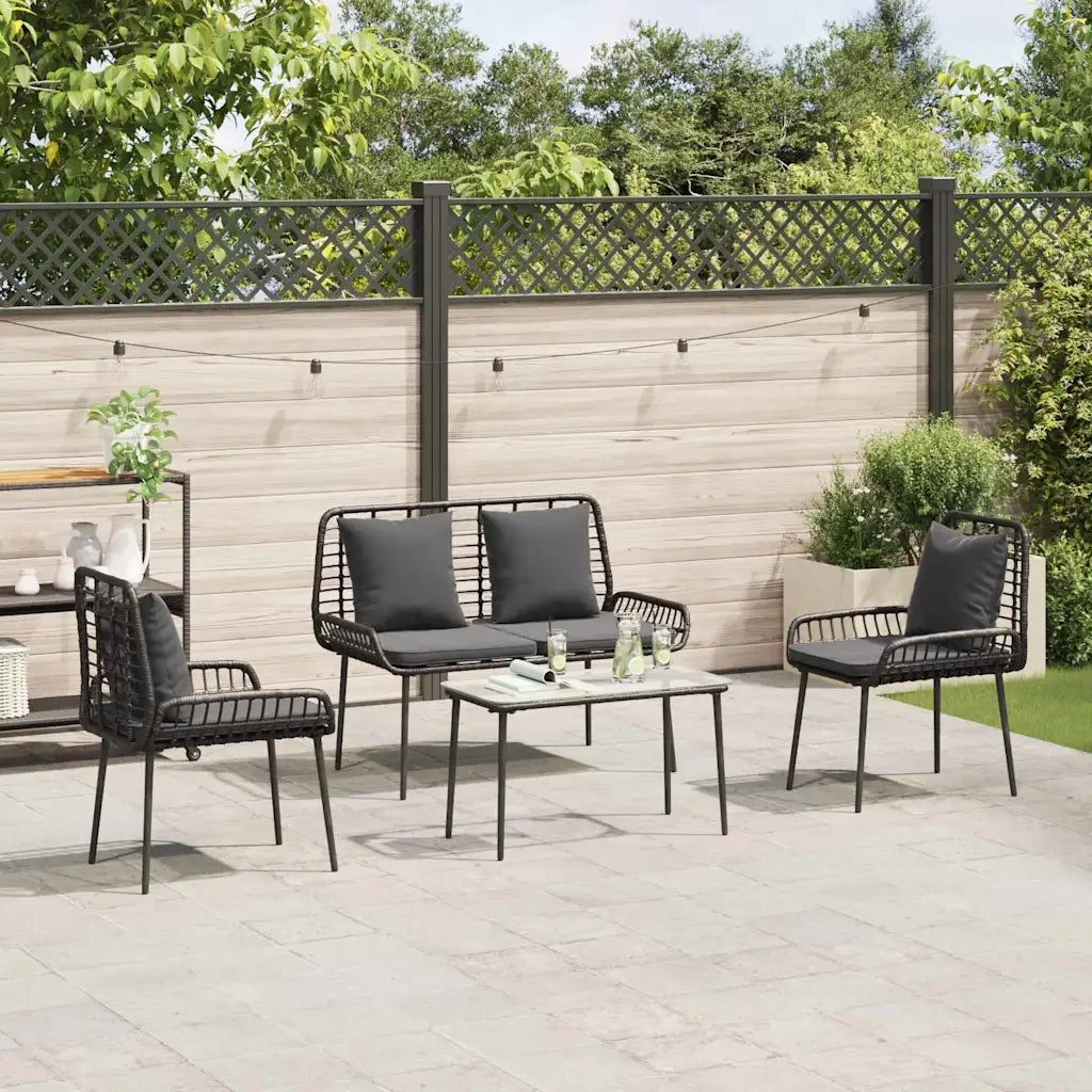 Set da Pranzo per Giardino 3 pcs Nero e antracite polyrattan 42010358