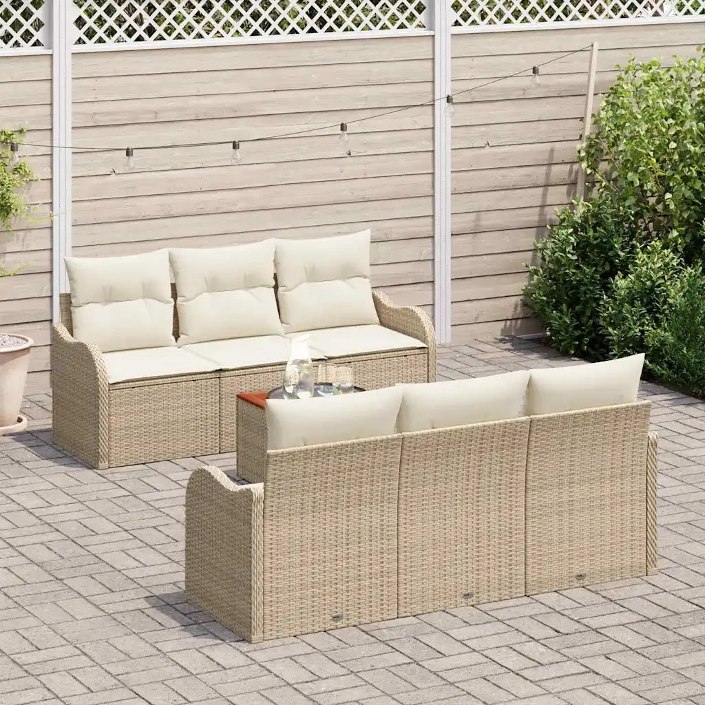 Set Divano da Giardino 7 pcs Beige e Crema polyrattan