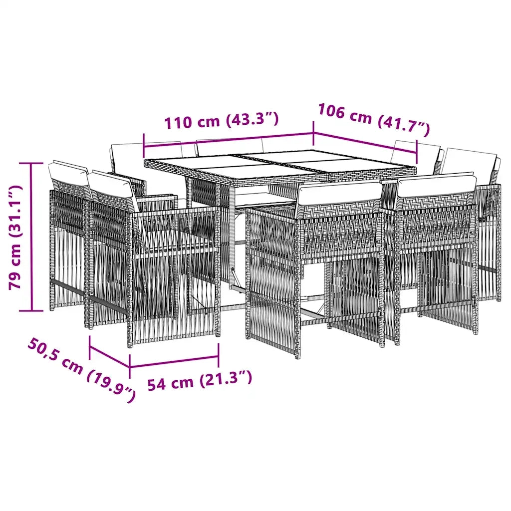Set Pranzo da Giardino 9 pz con Cuscini Beige Misto Polyrattan