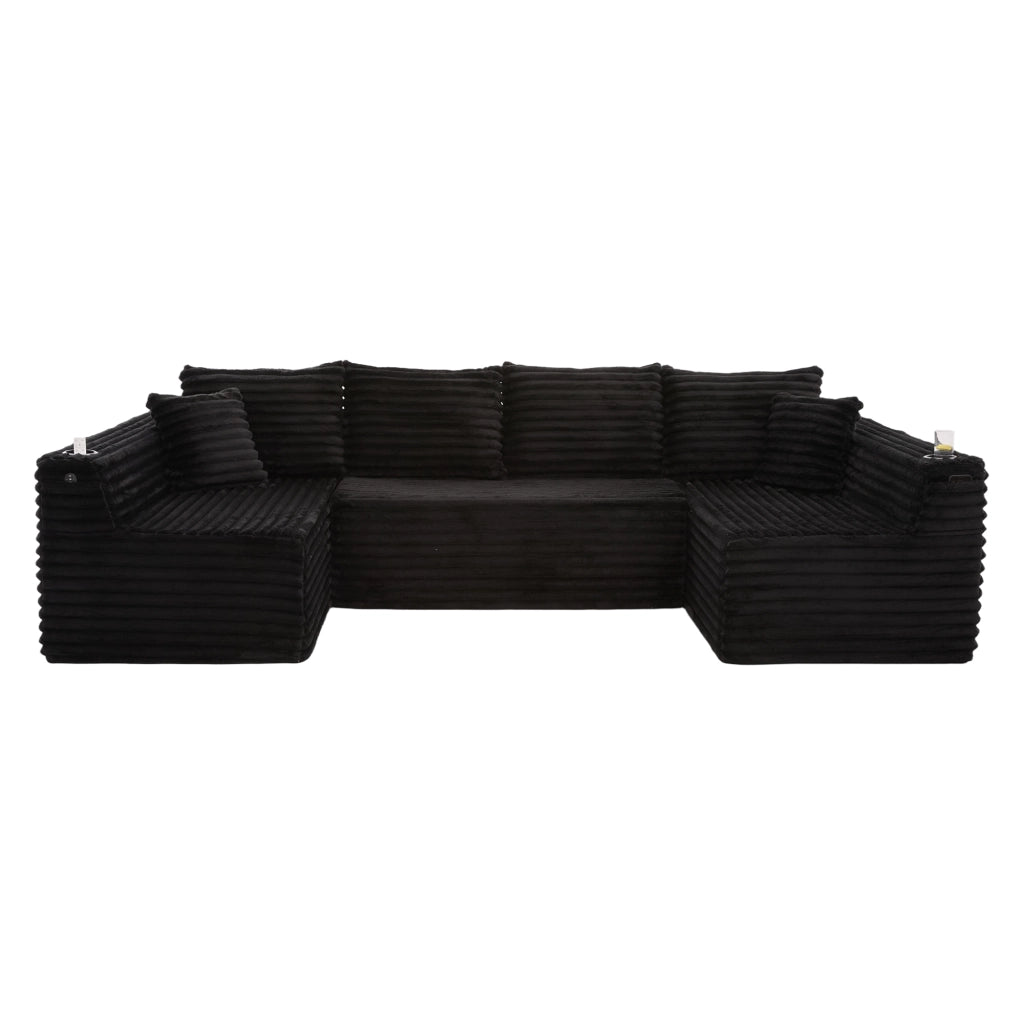 Divano ad U in Velluto a Coste con Portabicchieri ¨C MINIMAL ¨C Angolare, Cuscini, Ergonomico
