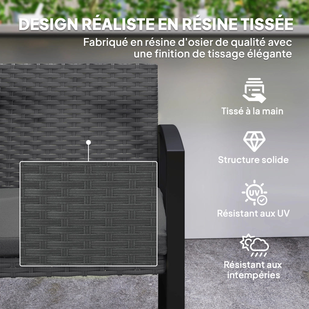 Panchina da giardino 2 posti ¨C Xylo ¨C polyrattan grigio e nero con cuscino 103x58x78cm