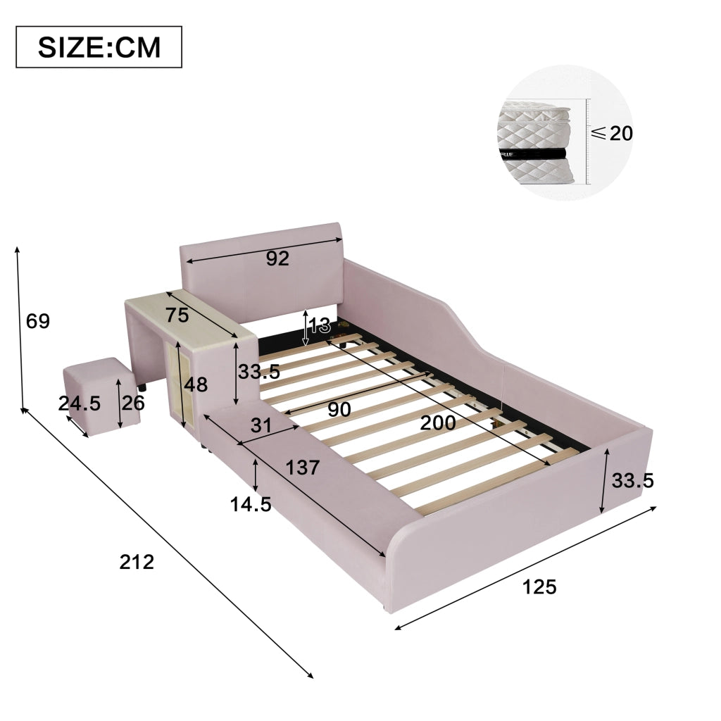letto imbottito velluto rosa 90x200 cm