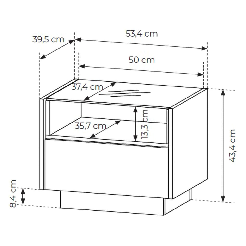 Veirra, Comodino un Cassetto, 53x40x43h cm Marrone Chiaro
