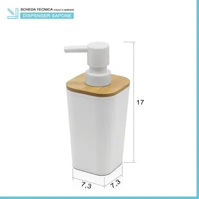 Set accessori bagno moderno in finitura bianca opaca con dettagli in bambù