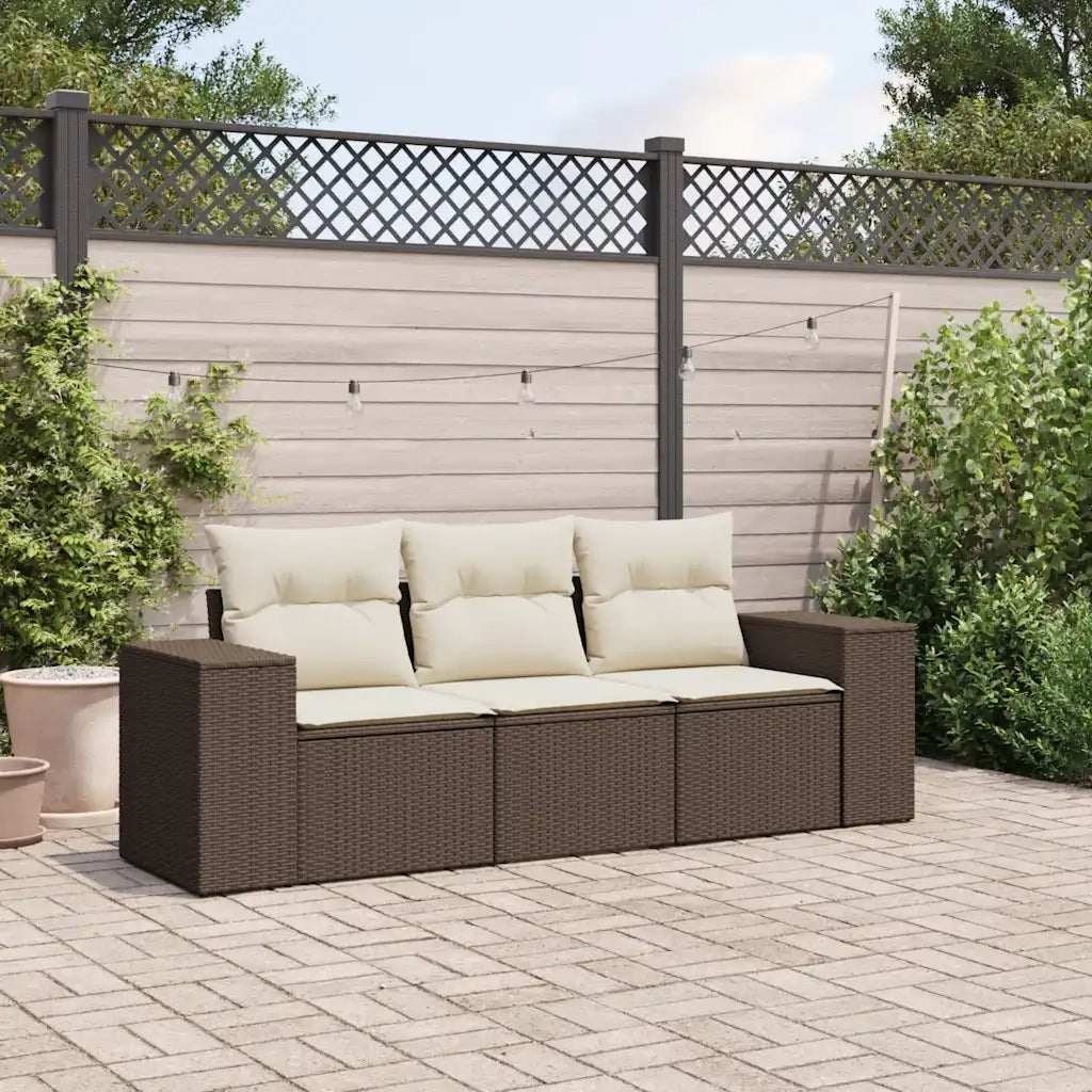 Set Divano da Giardino 3 pz | Set Salotto da Giardino con Cuscini Marrone in Polyrattan
