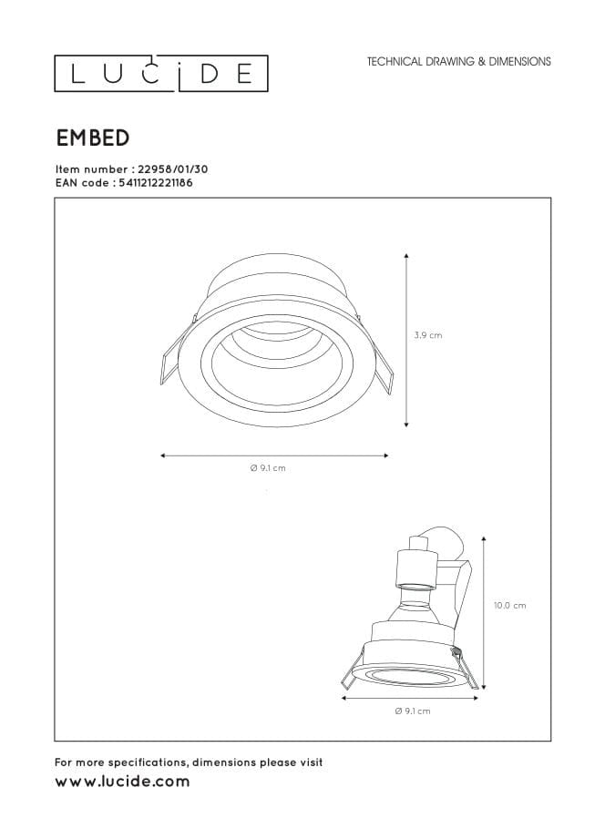 Lucide Embed faretto incasso soffitto GU10 nero 42W