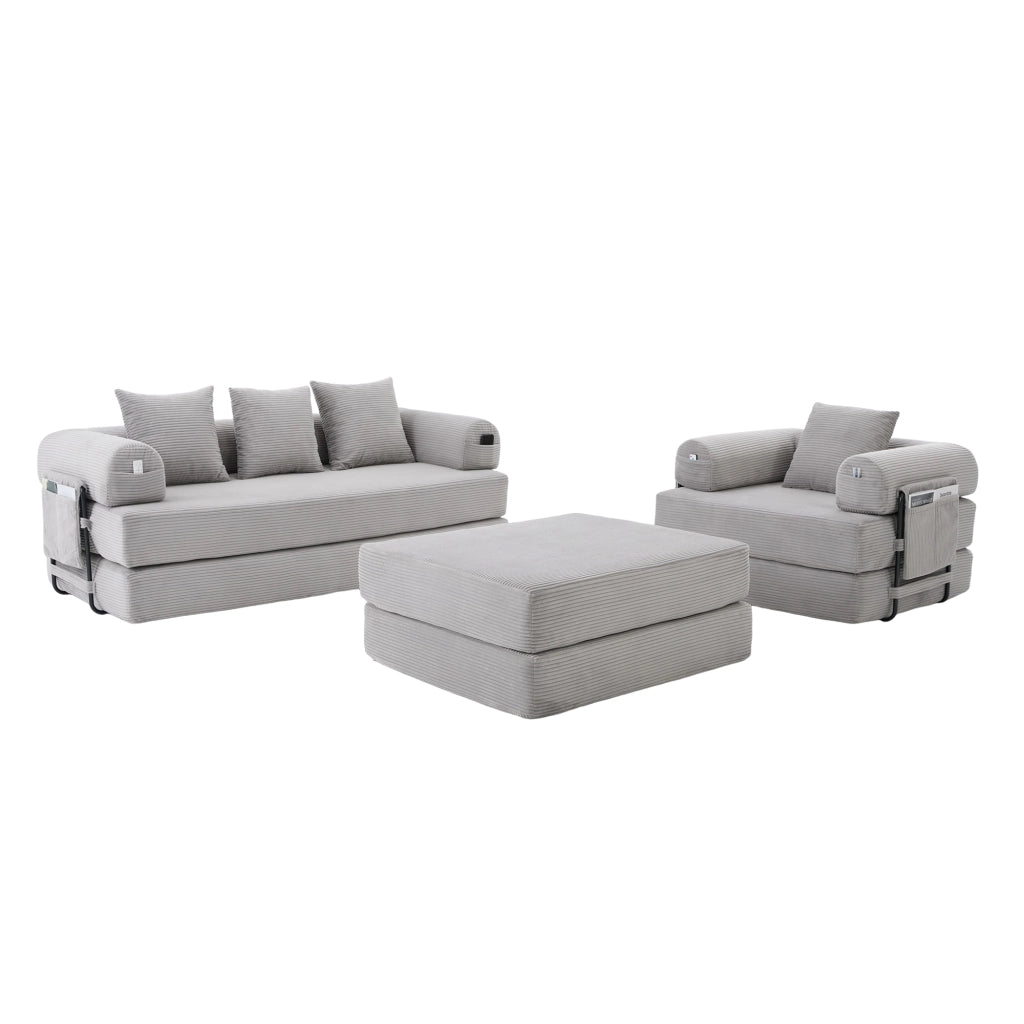 Sofa modulare 4 posti - Zephmum - Con poggiapiedi, struttura in metallo e cuscini