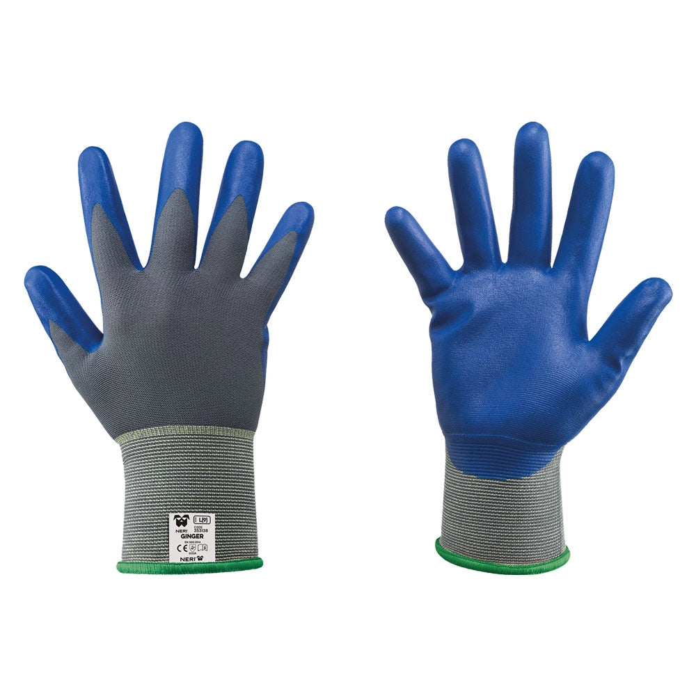 GUANTI NITRILE/NYLON 'GINGER' Tg. 9 - colore blu/grigio- 12 coppia  - NERI