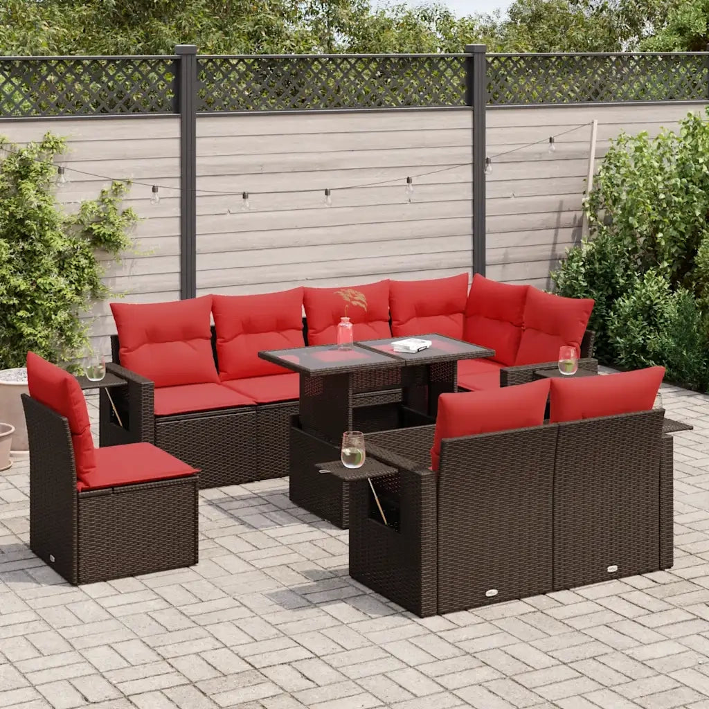 Set Divani Giardino 9 pz con Cuscini Marrone Polyrattan Acacia 3326505