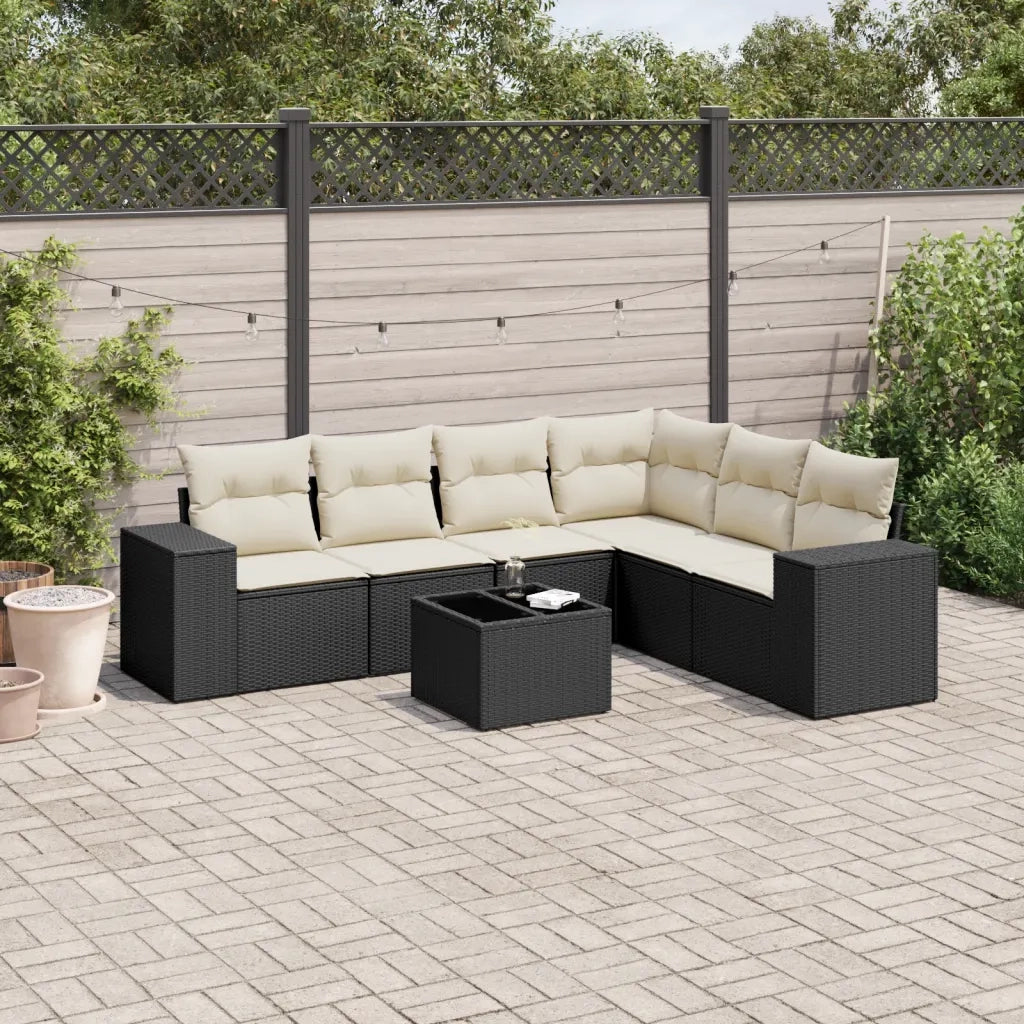 Set Divani da Giardino con Cuscini 7pz Nero Polyrattan