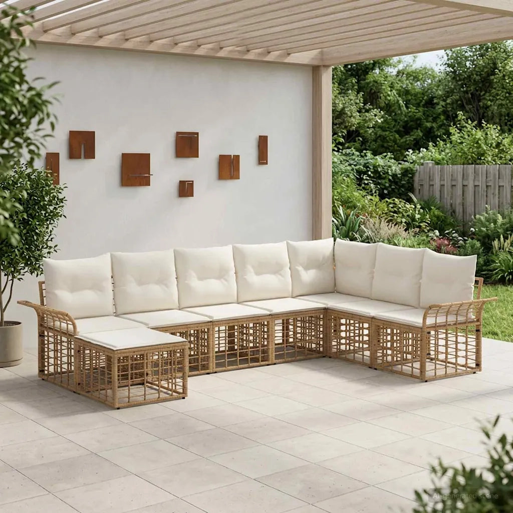 Set di divani da esterno 8 pcs Naturale e Bianco Crema 3437750