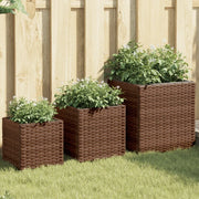Fioriere da Giardino 3 pz Marroni in Polyrattan 366396