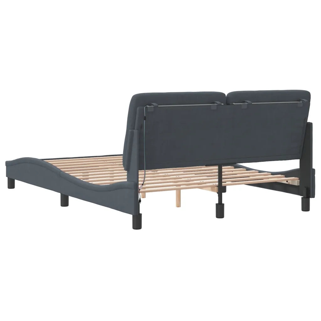 Letto matrimoniale | Letto per adulti | Giroletto con LED senza Materasso Grigio Scuro 140x200 cm in Velluto