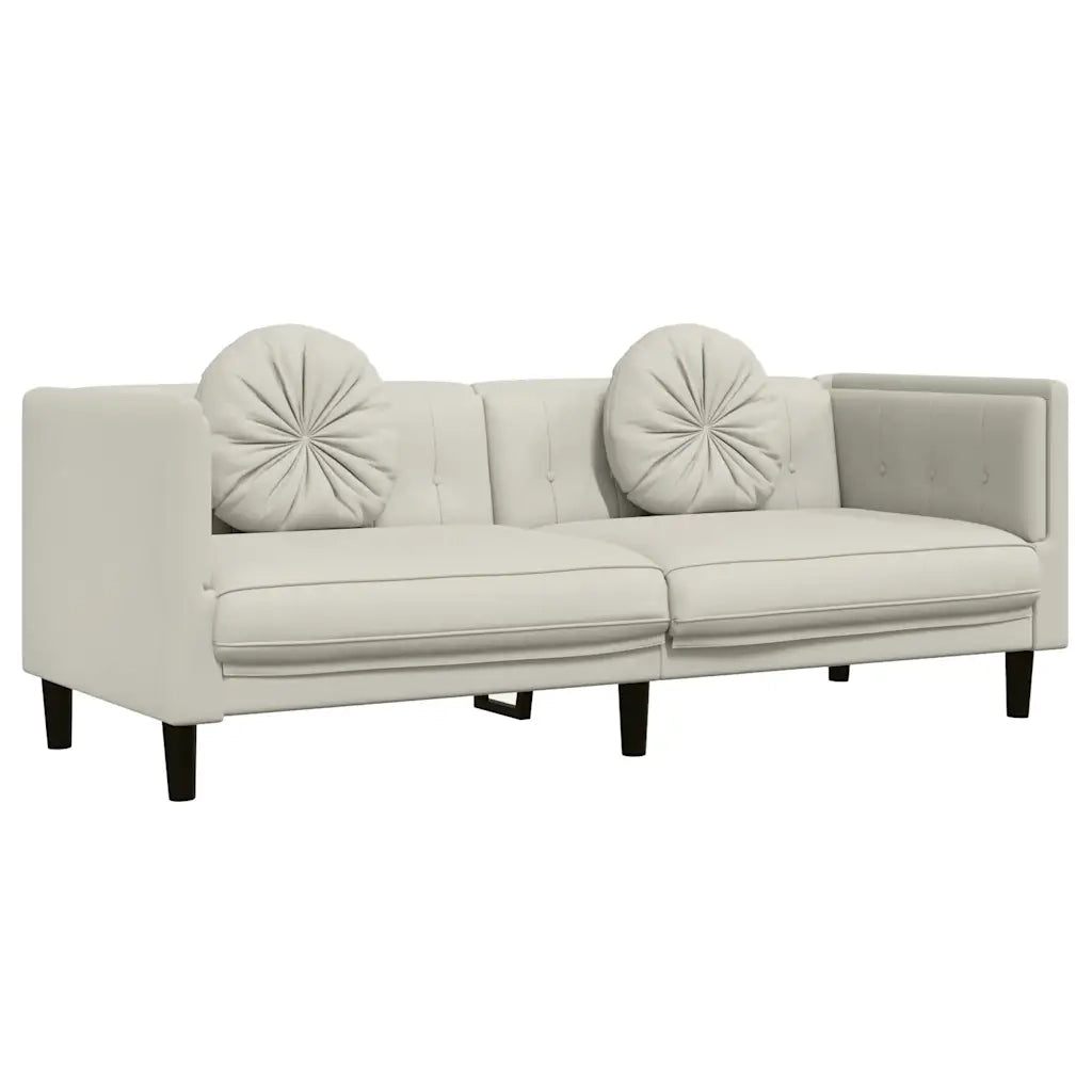 Divano a 3 Posti con Cuscini-Sofa 3 Posti con Cuscini Crema in Velluto