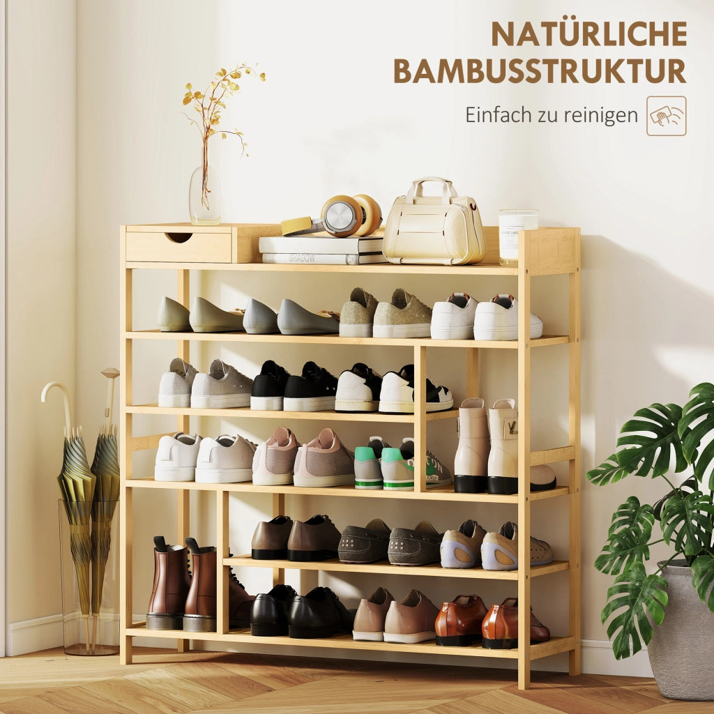 Scarpiera in bambu con cassetti e ripiani ¨C Minimal ¨C Bianco 6 livelli