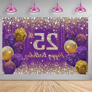Decorazione di compleanno per donne - Stoffa glitter a macchie viola con sottostampa poster decorazione di festa - Fondo di compleanno per 25 anni - Banderuola femminile per decorazione di festa