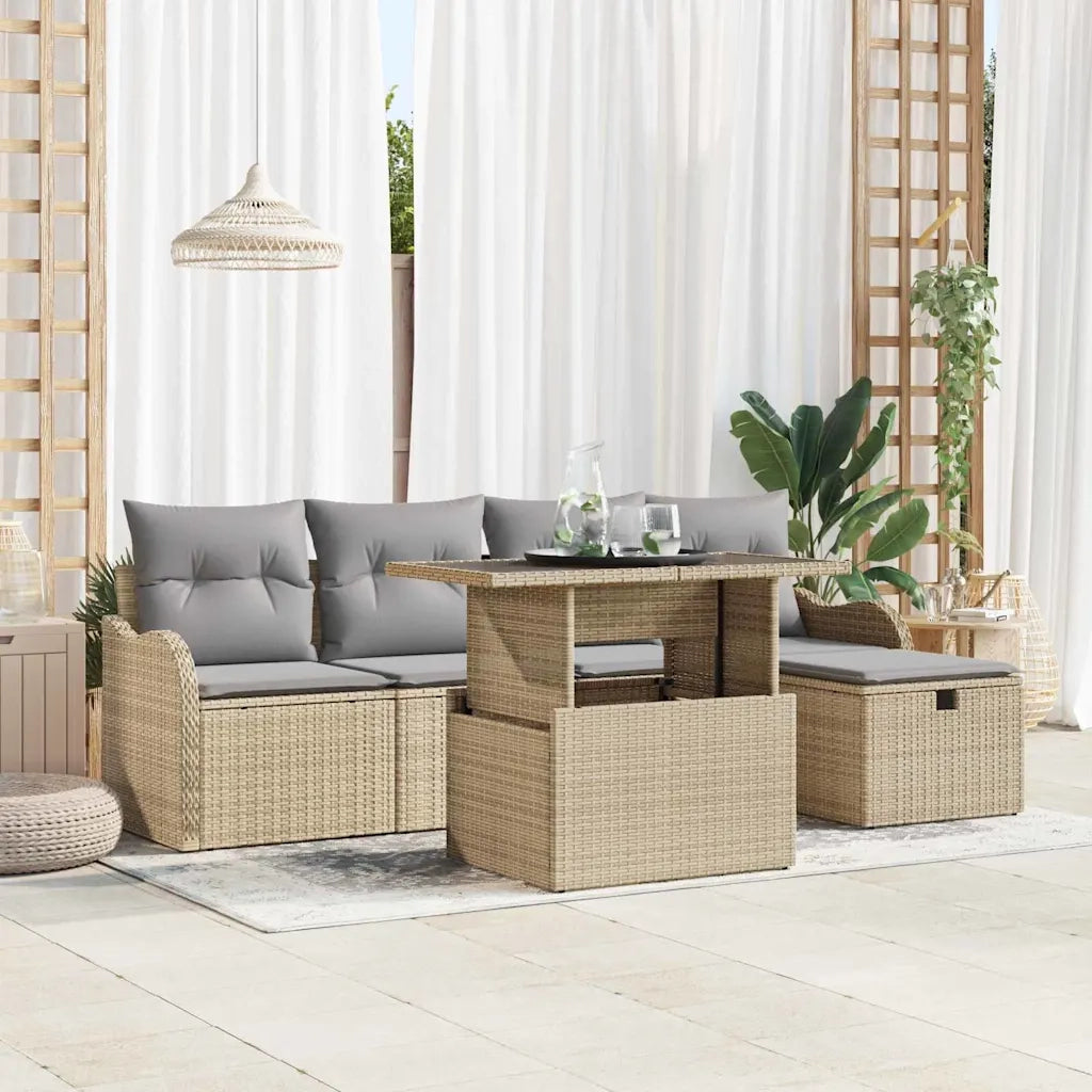 Set Divano da Giardino con cuscino 6 pcs Beige Poly Rattan 3359707