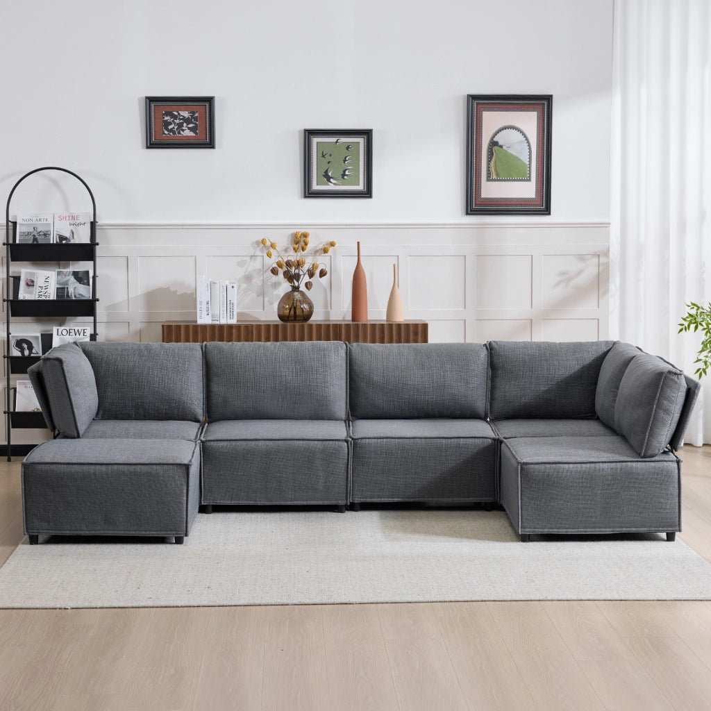 Divano Modulare in Tessuto ¨C MINIMAL ¨C Grigio Scuro, Legno, Componibile