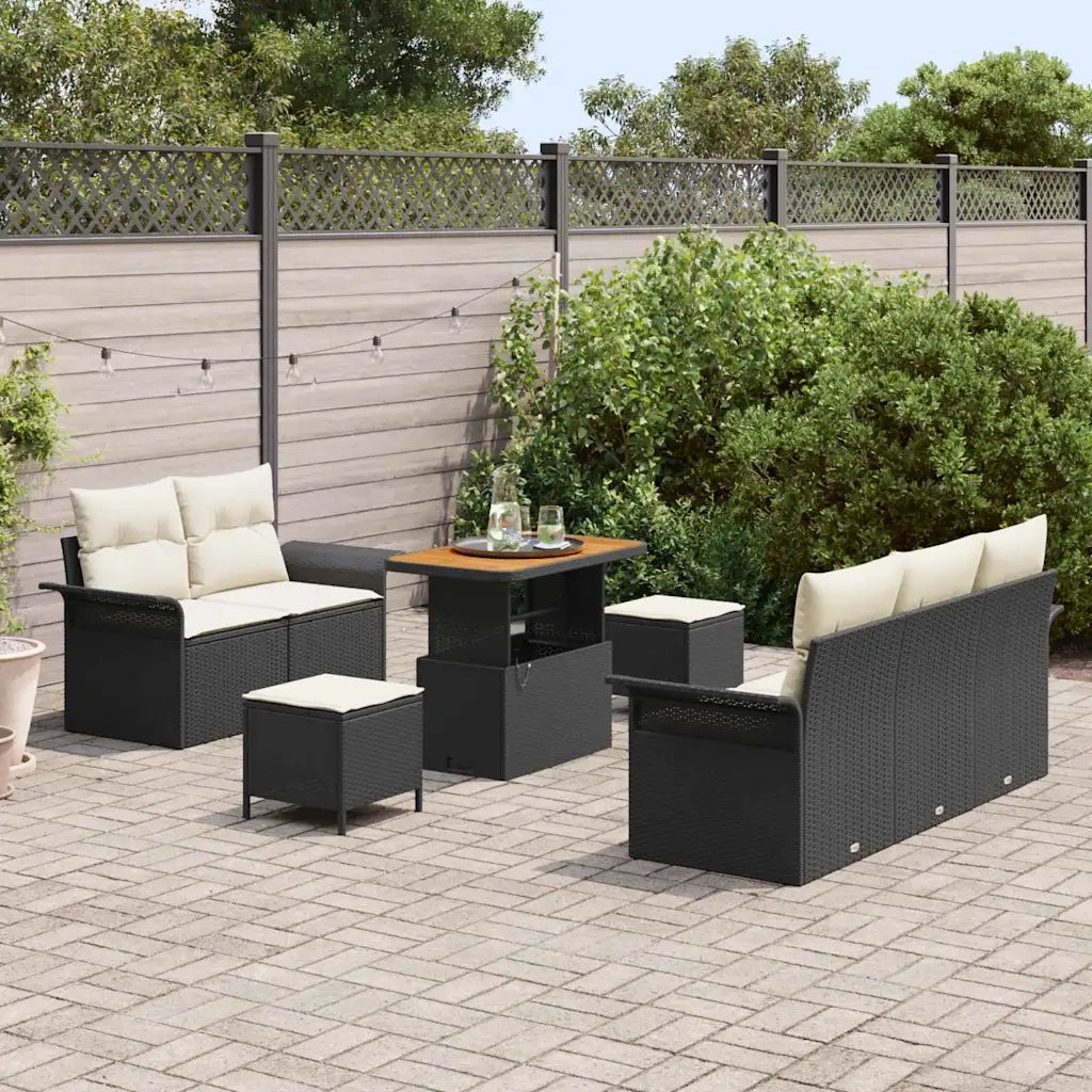 Set Divano da Giardino con cuscino 8 pcs Nero polyrattan 3362080